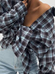 EMO DŁUGA OVERSIZOWA KOSZULA W KRATĘ BRĄZ/NIEBIESKA - 2