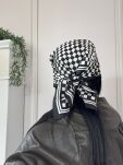 CHUSTA APASZKA Z JEDWABIEM KRATA CZERŃ/BIEL - 4
