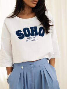 BY O LA LA! BLUZKA T-SHIRT SOHO BIAŁY/GRANAT