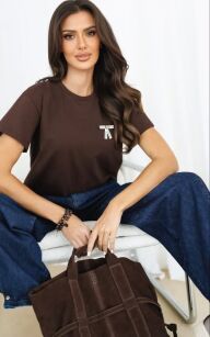 BY O LA LA! BLUZKA T-SHIRT KOKARDKA CZEKOLADA (CHOCOMUS)