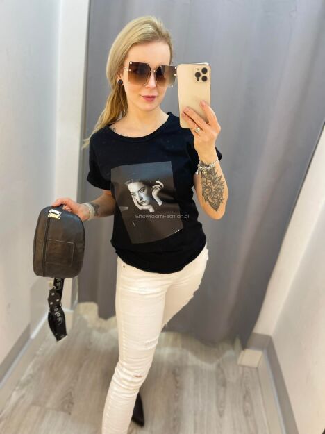BY O LA LA! BLUZKA T-SHIRT FOTO CZARNA I