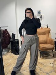 EMO SPODNIE WIDE LEG JODEŁKA BEŻ/CZEKOLADA