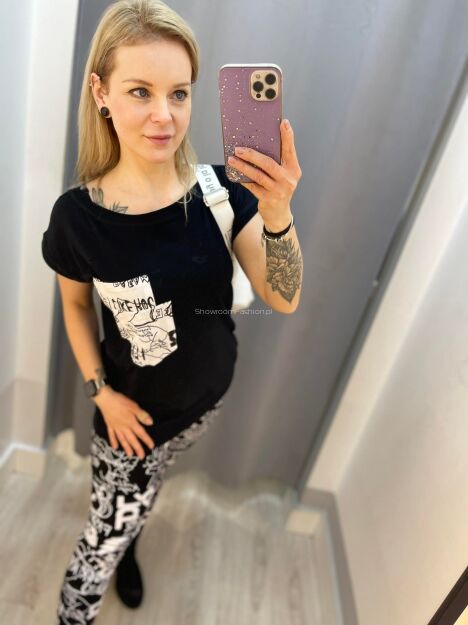 BY O LA LA...! BLUZKA T-SHIRT PRINT CZARNA