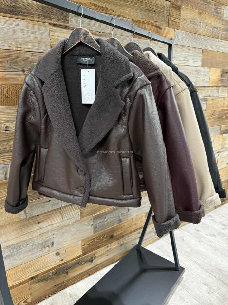 BY O LA LA! KRÓTKA OCIEPLANA KURTKA Z ECO SKÓRY BORDO (MERLOT)