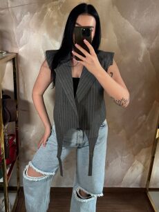 LA MILLA KAMIZELA OVERSIZE Z PASKAMI SZARA W PASY