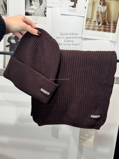 SEMPRE KOMPLET ZIMOWY CZAPKA + SZAL CZEKOLADA