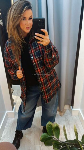 BY O LA LA...! OCIEPLANA KOSZULA W KRATĘ GRANAT/ALABAMA