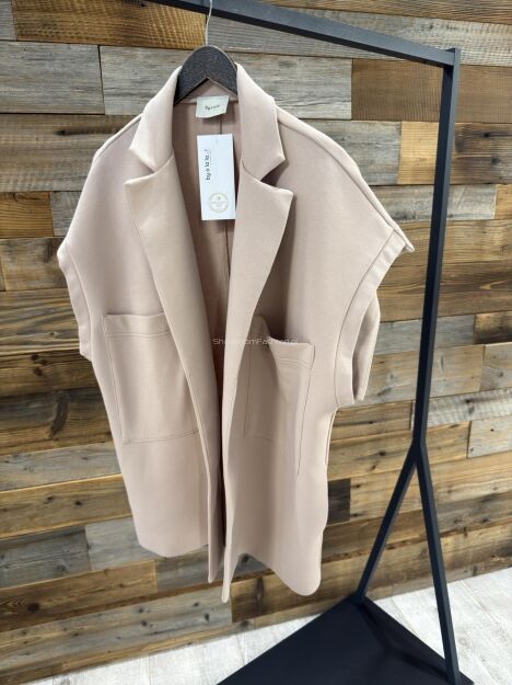 BY O LA LA...! DŁUGA KAMIZELKA DRESOWA OVERSIZE BEŻ