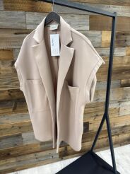 BY O LA LA...! DŁUGA KAMIZELKA DRESOWA OVERSIZE BEŻ