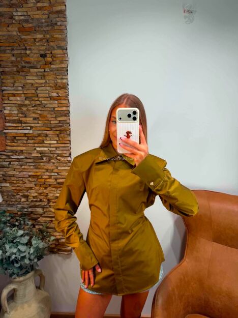 LADY DRAMA KOSZULA BOW KHAKI