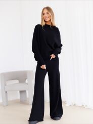 BY O LA LA...! DZIANINOWY KOMPLET PONCZO + SPODNIE CZARNY