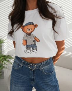 BY O LA LA! BLUZKA T-SHIRT TEDDY BIAŁA