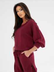 BY O LA LA!  BLUZA Z HAFTEM NA BOKU BORDO (MERLOT)