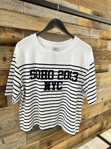 BY O LA LA! BLUZKA T-SHIRT SOHO W PASKI BIEL/CZERŃ
