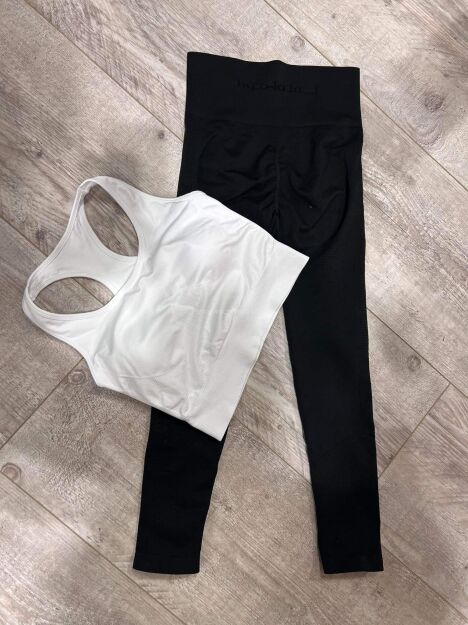 BY O LA LA...! KOMPLET TOP + LEGGINSY PUSH UP BIEL/CZERŃ
