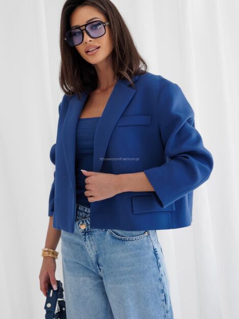 BY O LA LA! OVERSIZOWA MARYNARKA JEDEN GUZIK DENIM (GRANAT)