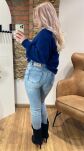 BY O LA LA! SPODNIE JEANSY RURKI NASZYWKA Z DŻETAMI NIEBIESKE - 3
