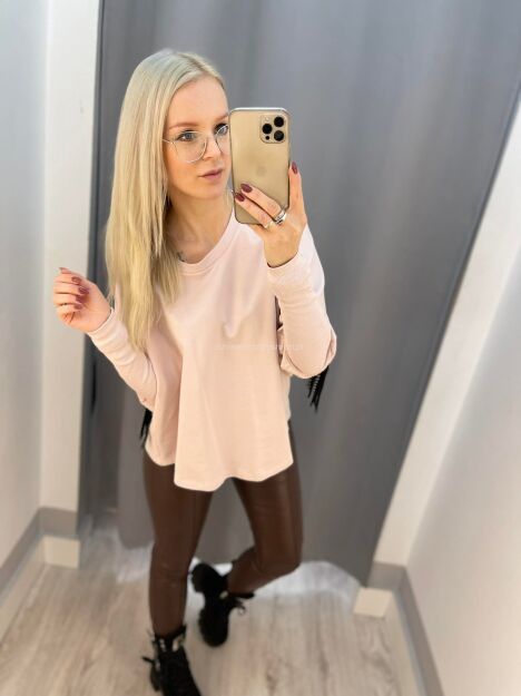 BY O LA LA! PUDEŁKOWA BLUZA Z FRĘDZLAMI RÓŻ