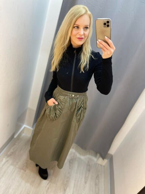 BY O LA LA...! ROZKLOSZOWANA SPÓDNICA ORTALION KHAKI
