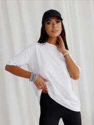 BY O LA LA! BLUZKA T-SHIRT Z LOGOWANIEM Z TYŁU BIAŁA