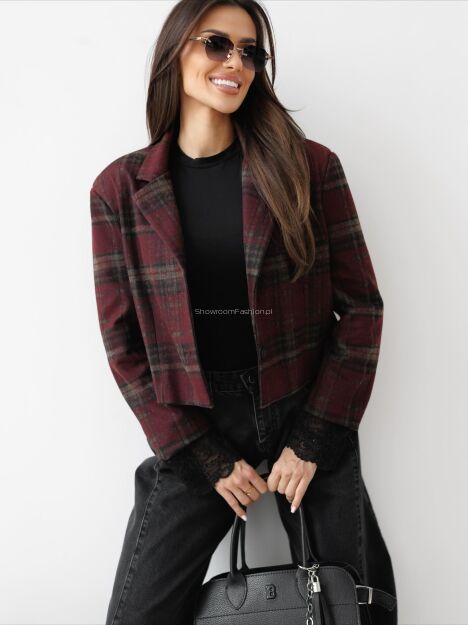 BY O LA LA! MARYNARKA W KRATĘ KORONKOWE MANKIETY BORDO (MERLOT)