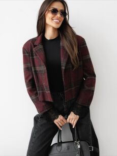 BY O LA LA! MARYNARKA W KRATĘ KORONKOWE MANKIETY BORDO (MERLOT)