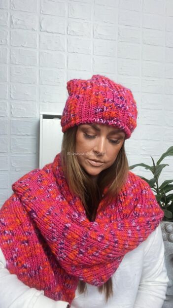 BY O LA LA...! ZIMOWY SZAL MELANŻ FUKSJA/POMARAŃCZ
