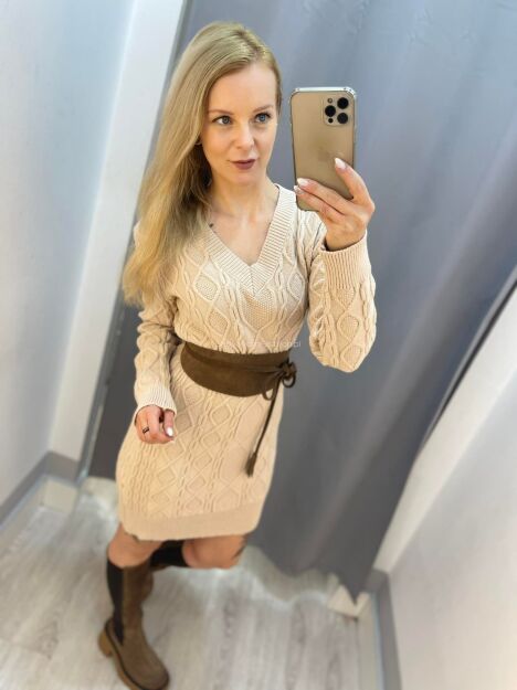 BY O LA LA ! SUKIENKA SWETROWA WARKOCZ BEŻ