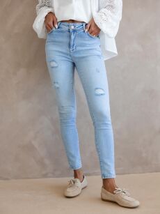 BY O LA LA! SPODNIE JEANSY SKINNY PUSH UP NIEBIESKIE