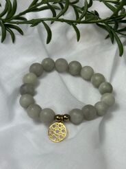 BY O LA LA ! BRANSOLETKA Z KAMIENI NATURALNYCH GRUBA MAT SZARA/ZŁOTO