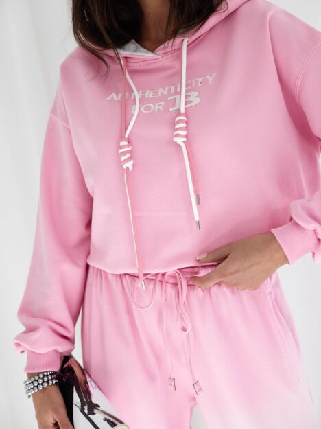 BY O LA LA!  OVERSIZOWA BLUZA AUTHENCITY SUGAR PINK/SZARA