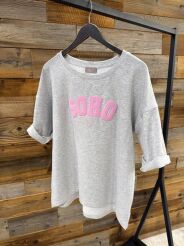 BY O LA LA! BLUZKA T-SHIRT SOHO SZARY/SUGAR PINK