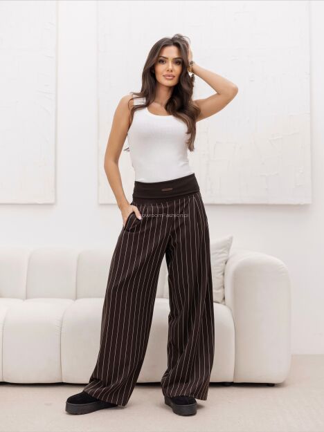 BY O LA LA...! SPODNIE W PASY NA GRUBEJ GUMIE CHOCOMUS (CZEKOLADA)