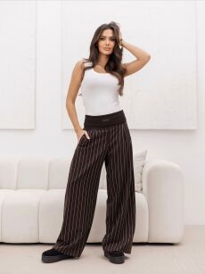 BY O LA LA...! SPODNIE W PASY NA GRUBEJ GUMIE CHOCOMUS (CZEKOLADA)