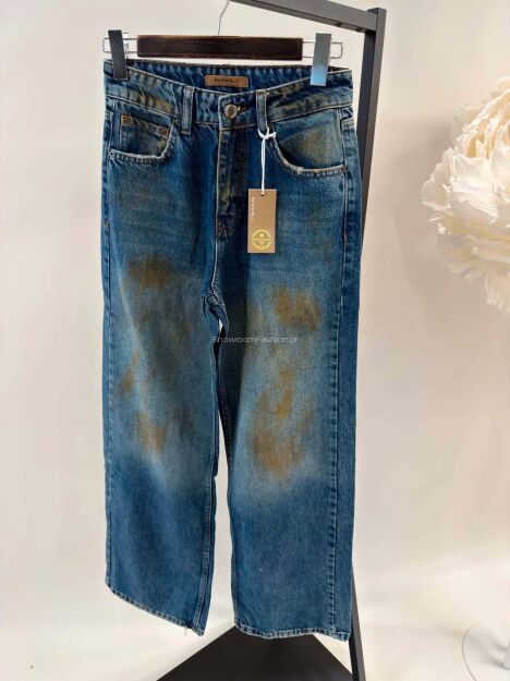 BY O LA LA! SPODNIE JEANSY WIDE LEG PLAMY NIEBIESKIE