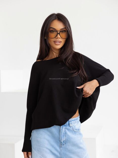 BY O LA LA...! SWETER NIETOPERZ V-NECK NAOMI CZARNY