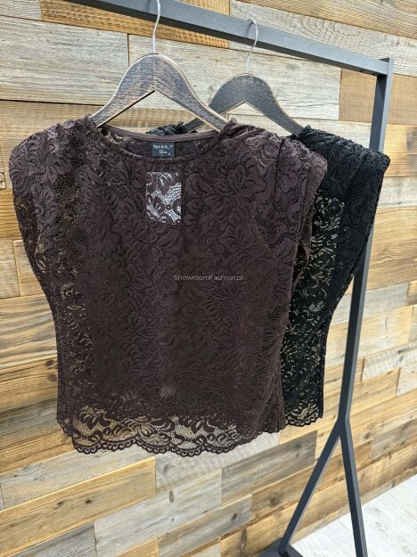 BY O LA LA! KORONKOWA BLUZKA Z PODUSZKAMI CZARNA