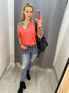 BY O LA LA! SPODNIE JEANSY DZIURY NIEBIESKIE