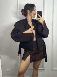 LA MILLA KRÓTKA MARYNARKA ŻAKIET Z PAGONAMI I PASKIEM CZEKOLADA