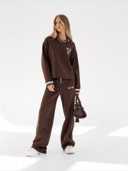 BY O LA LA...! KOMPLET BLUZA KOŁNIERZYK + SPODNIE CZEKOLADA (CHOCOMUS)