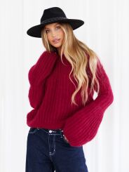 BY O LA LA.. ! SWETER RĘKAW DZWONEK MERLOT/CZERWONY