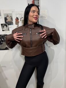 LA MILLA KURTKA RAMONESKA Z GRUBYM PASKIEM AIDA BRĄZ