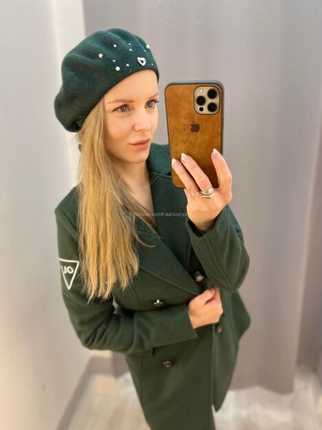 BY O LA LA ! CZAPKA BERET KORALIKI ZIELONA