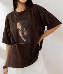 BY O LA LA! BLUZKA T-SHIRT OVERSIZE GIRL CZEKOLADA