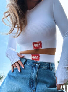 EMO KOMPLET BIELIZNY TOP Z DŁUGIM RĘKAWEM + BOKSERKI BIAŁY/CZERWONY