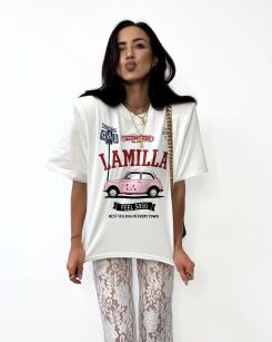 LA MILLA BLUZKA T-SHIRT OVERSIZE AUTO BIAŁY