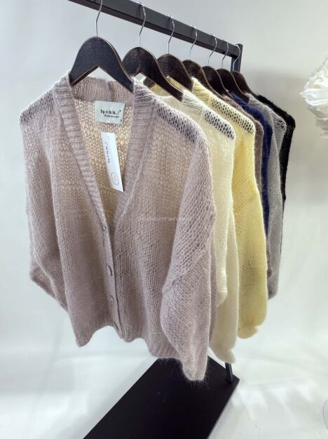 BY O LA LA...! SWETER MGIEŁKA Z GUZIKAMI DENIM (GRANAT)