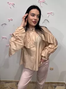 SEMPRE BLUZKA Z FALBANAMI BRZOSKWINIA/ZŁOTO