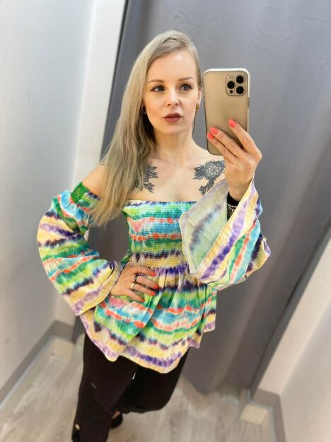 BY O LA LA...! BLUZKA HISZPANKA Z KORONKĄ MULTICOLOR