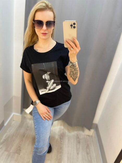 BY O LA LA! BLUZKA T-SHIRT FOTO CZARNA IV